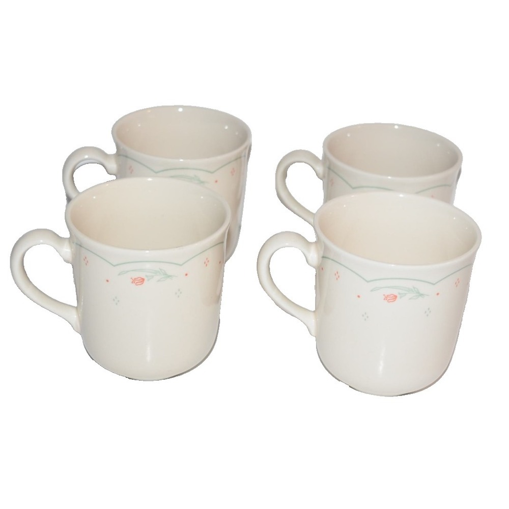 Vtg Corelle Calico Rose Coffe Tea cups mugs set‎ of 4 pink floral